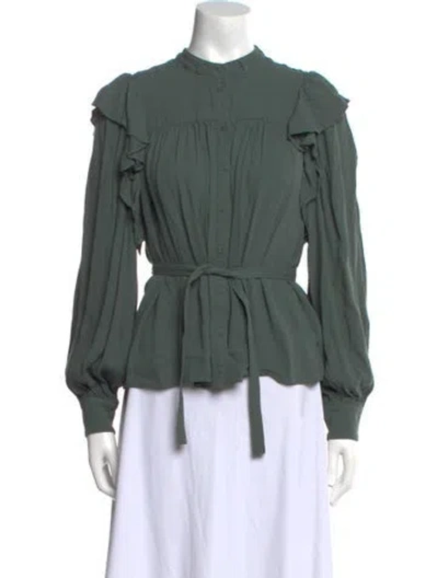 Pre-owned Ulla Johnson Mock Neck Long Sleeve Blouse In Green