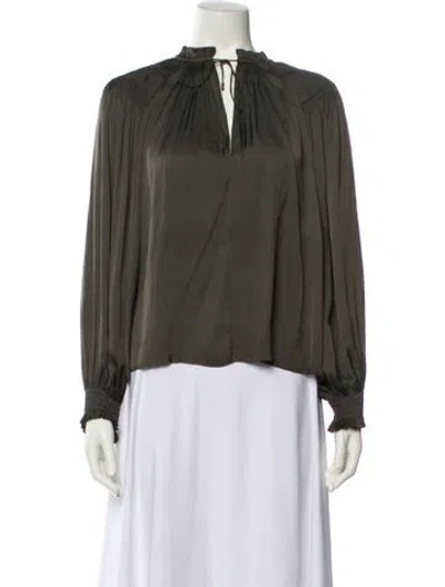 Pre-owned Ulla Johnson Mock Neck Long Sleeve Blouse In Green