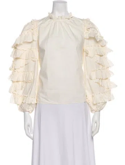 Pre-owned Ulla Johnson Mock Neck Long Sleeve Blouse In Neutral