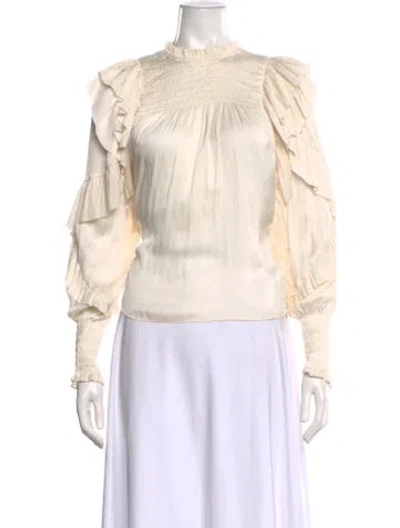 Pre-owned Ulla Johnson Mock Neck Long Sleeve Blouse In White