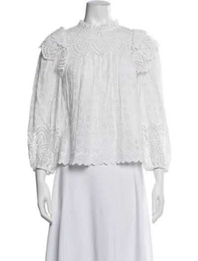Pre-owned Ulla Johnson Mock Neck Long Sleeve Blouse In White