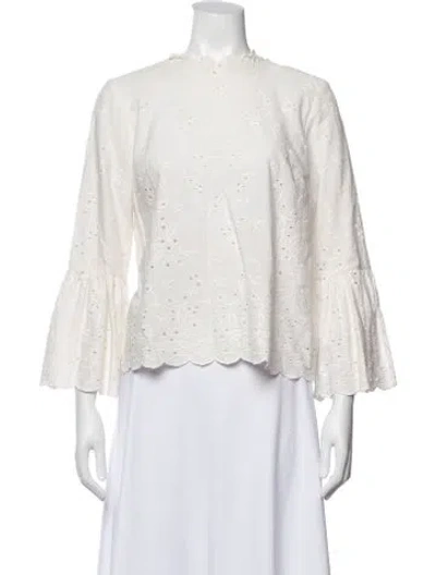Pre-owned Ulla Johnson Mock Neck Long Sleeve Blouse In White