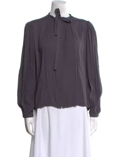 Pre-owned Ulla Johnson Mock Neck Long Sleeve Button-up Top In Gray