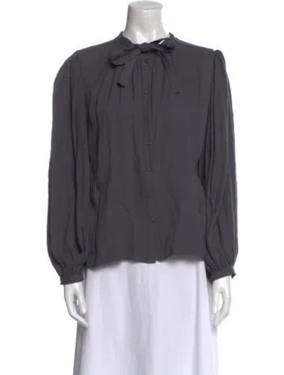 Pre-owned Ulla Johnson Mock Neck Long Sleeve Button-up Top In Gray