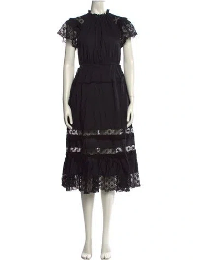 Pre-owned Ulla Johnson Mock Neck Midi Length Dress In Black