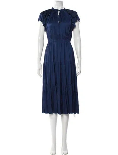 Pre-owned Ulla Johnson Mock Neck Midi Length Dress In Blue