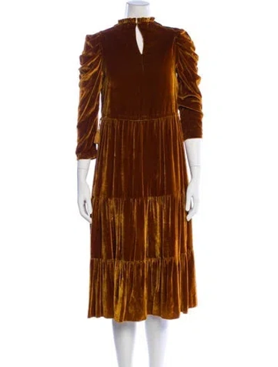 Pre-owned Ulla Johnson Mock Neck Midi Length Dress In Brown