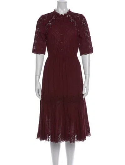 Pre-owned Ulla Johnson Mock Neck Midi Length Dress In Burgundy