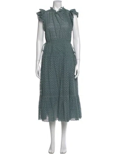 Pre-owned Ulla Johnson Mock Neck Midi Length Dress In Green