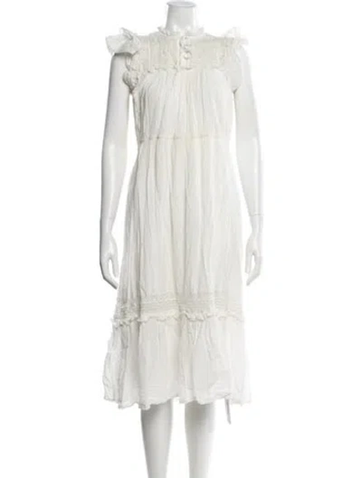 Pre-owned Ulla Johnson Mock Neck Midi Length Dress In White