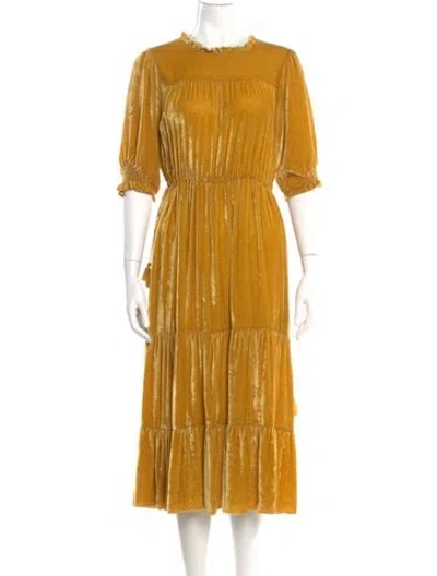 Pre-owned Ulla Johnson Mock Neck Midi Length Dress In Yellow