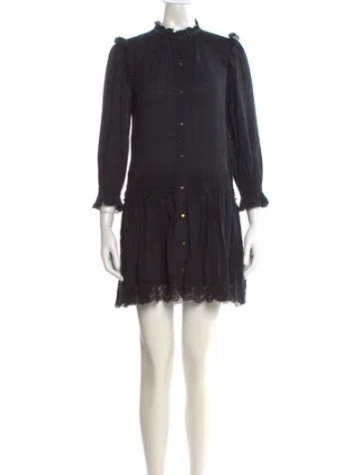 Pre-owned Ulla Johnson Mock Neck Mini Dress In Black