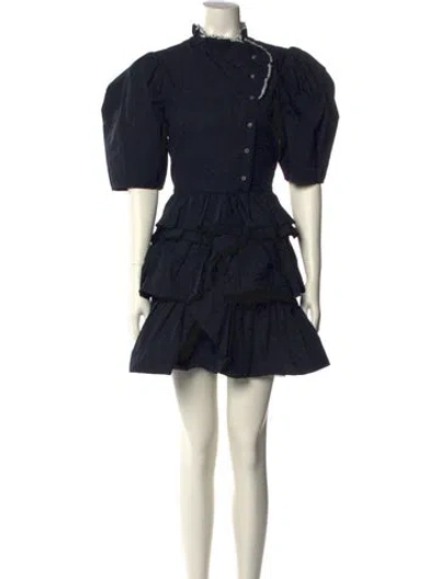 Pre-owned Ulla Johnson Mock Neck Mini Dress In Blue
