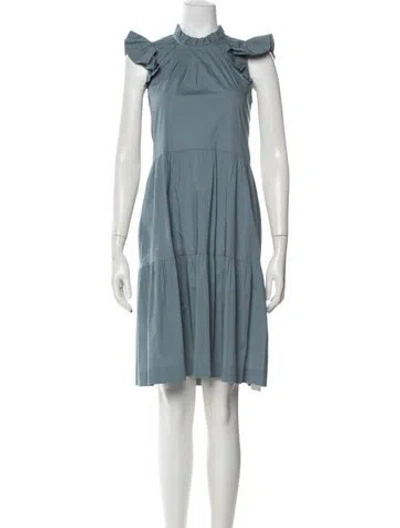 Pre-owned Ulla Johnson Mock Neck Mini Dress In Blue
