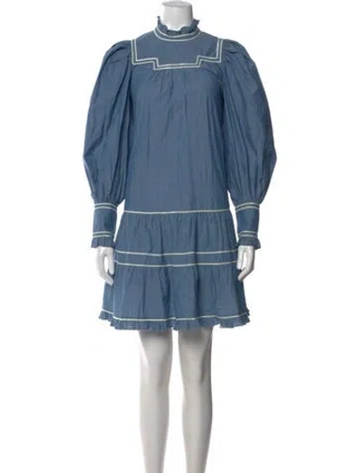 Pre-owned Ulla Johnson Mock Neck Mini Dress In Blue