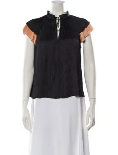 Pre-owned Ulla Johnson Mock Neck Short Sleeve Blouse In Black