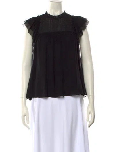 Pre-owned Ulla Johnson Mock Neck Short Sleeve Blouse In Black