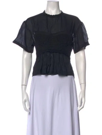 Pre-owned Ulla Johnson Mock Neck Short Sleeve Blouse In Black