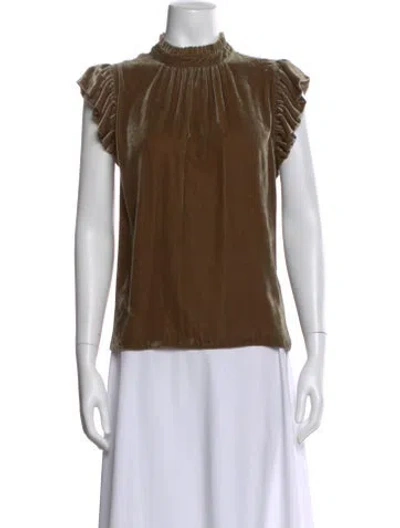 Pre-owned Ulla Johnson Mock Neck Short Sleeve Blouse In Brown