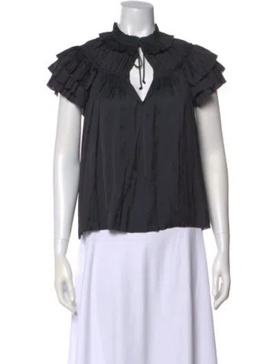 Pre-owned Ulla Johnson Mock Neck Short Sleeve Blouse In Gray