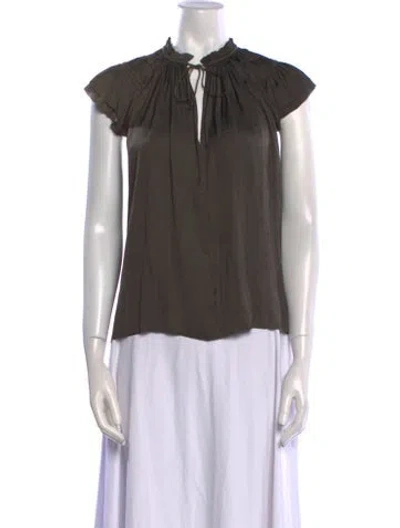 Pre-owned Ulla Johnson Mock Neck Short Sleeve Blouse In Green