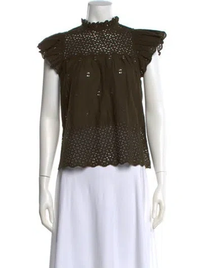 Pre-owned Ulla Johnson Mock Neck Short Sleeve Blouse In Green