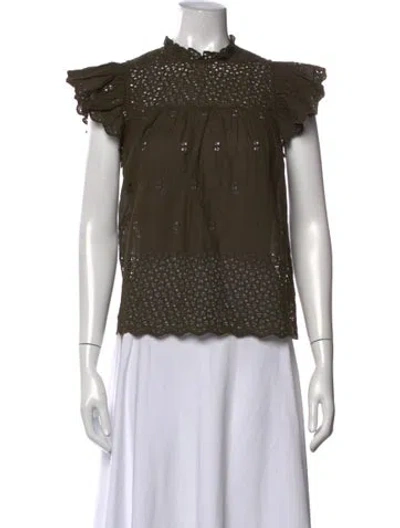 Pre-owned Ulla Johnson Mock Neck Short Sleeve Blouse In Green