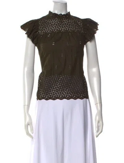 Pre-owned Ulla Johnson Mock Neck Short Sleeve Blouse In Green