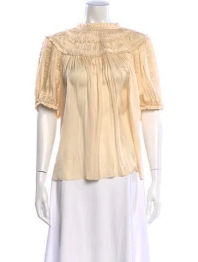 Pre-owned Ulla Johnson Mock Neck Short Sleeve Blouse In Neutral