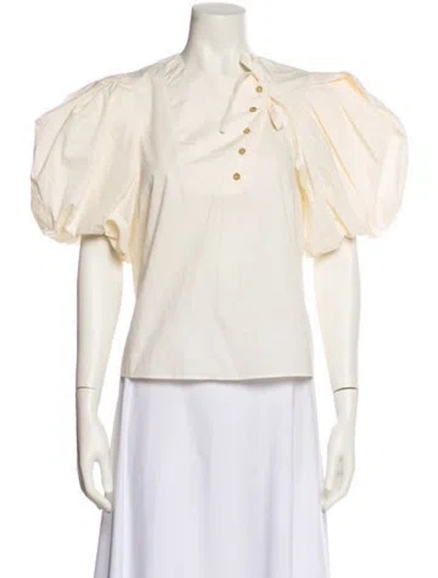 Pre-owned Ulla Johnson Mock Neck Short Sleeve Blouse In Neutral