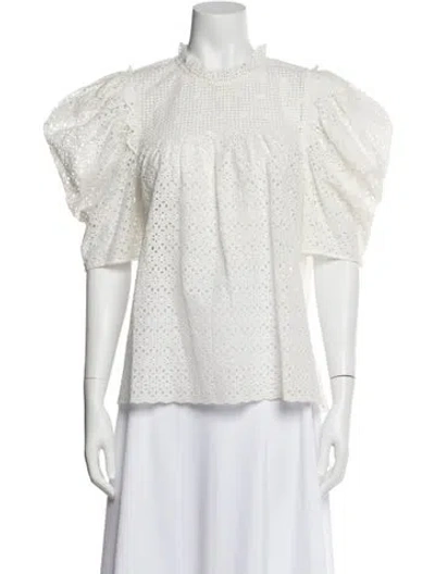 Pre-owned Ulla Johnson Mock Neck Short Sleeve Blouse In Neutral