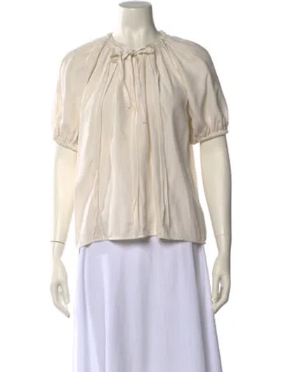 Pre-owned Ulla Johnson Mock Neck Short Sleeve Blouse In Neutral
