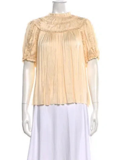 Pre-owned Ulla Johnson Mock Neck Short Sleeve Blouse In Neutral