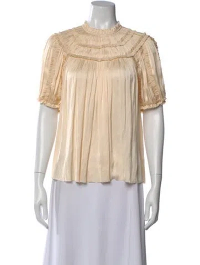 Pre-owned Ulla Johnson Mock Neck Short Sleeve Blouse In Neutral