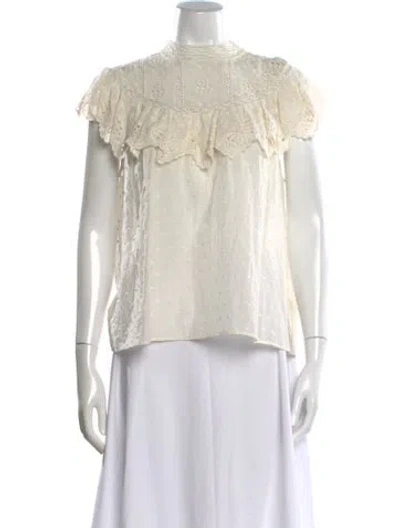 Pre-owned Ulla Johnson Mock Neck Short Sleeve Blouse In Neutral