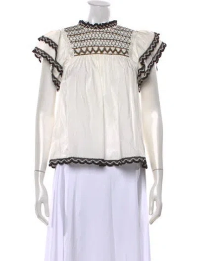 Pre-owned Ulla Johnson Mock Neck Short Sleeve Blouse In Neutrals