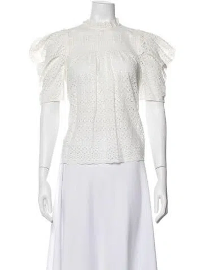 Pre-owned Ulla Johnson Mock Neck Short Sleeve Blouse In Neutrals