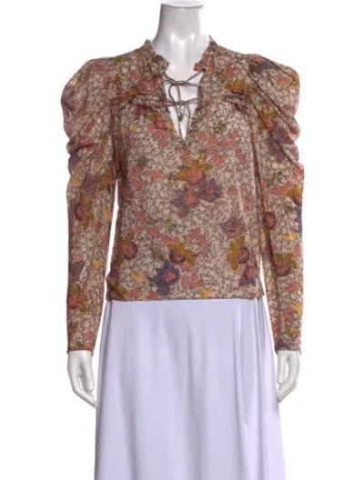 Pre-owned Ulla Johnson Mock Neck Short Sleeve Blouse In Neutrals