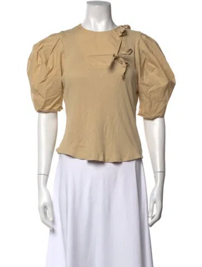 Pre-owned Ulla Johnson Mock Neck Short Sleeve Blouse In Neutrals