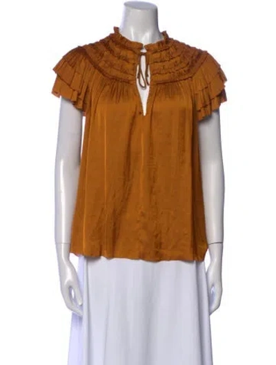 Pre-owned Ulla Johnson Mock Neck Short Sleeve Blouse In Orange