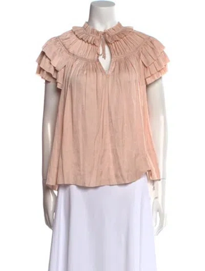 Pre-owned Ulla Johnson Mock Neck Short Sleeve Blouse In Pink