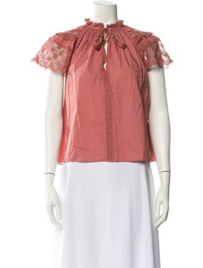 Pre-owned Ulla Johnson Mock Neck Short Sleeve Blouse In Pink