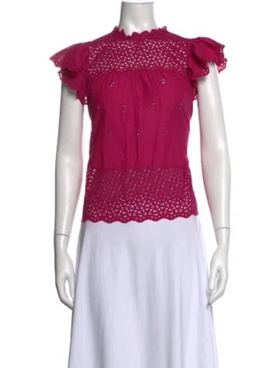 Pre-owned Ulla Johnson Mock Neck Short Sleeve Blouse In Pink