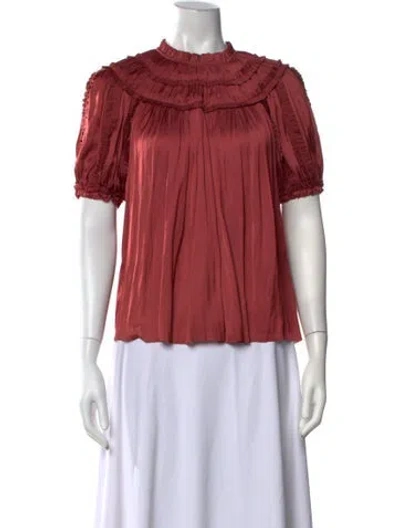 Pre-owned Ulla Johnson Mock Neck Short Sleeve Blouse In Red