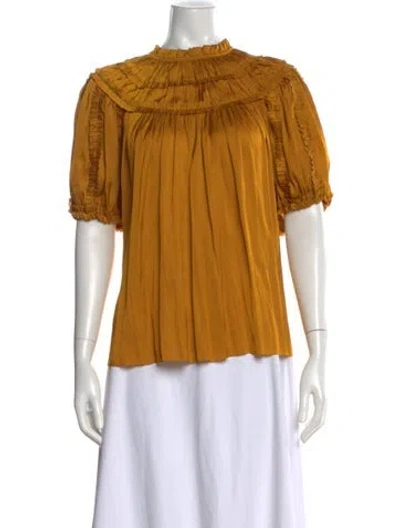 Pre-owned Ulla Johnson Mock Neck Short Sleeve Blouse W/ Tags In Neutral
