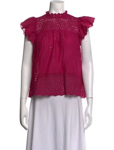 Pre-owned Ulla Johnson Mock Neck Short Sleeve Blouse W/ Tags In Pink