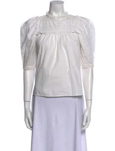 Pre-owned Ulla Johnson Mock Neck Short Sleeve Blouse In White