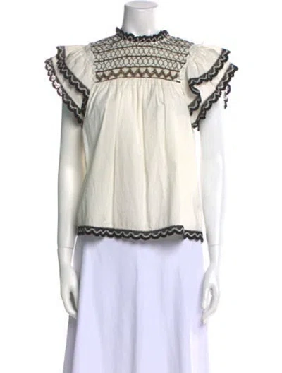 Pre-owned Ulla Johnson Mock Neck Short Sleeve Blouse In White