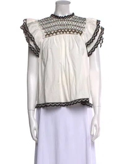 Pre-owned Ulla Johnson Mock Neck Short Sleeve Blouse In White