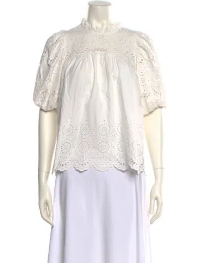 Pre-owned Ulla Johnson Mock Neck Short Sleeve Blouse In White